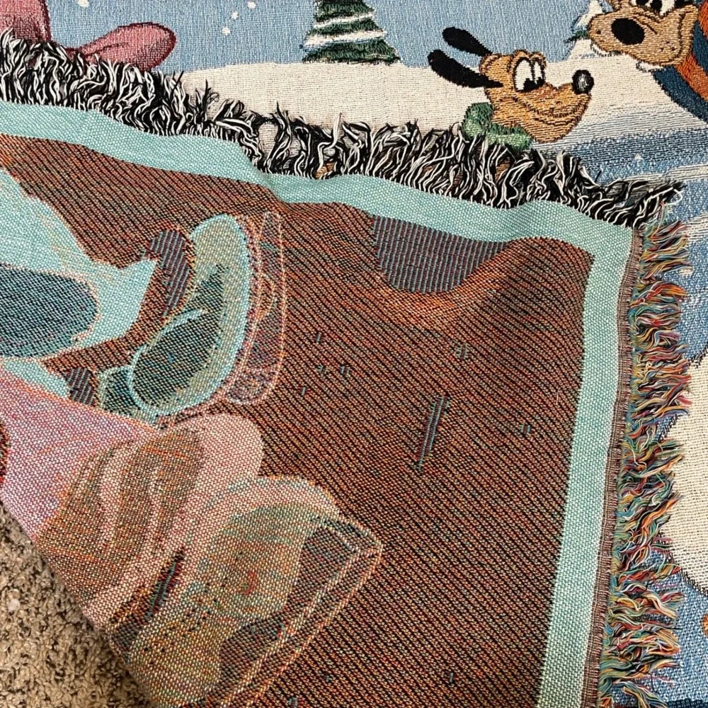 Disneyland Resort Woven Tapestry Throw Blanket Blue Ice Skating Minnie Mickey